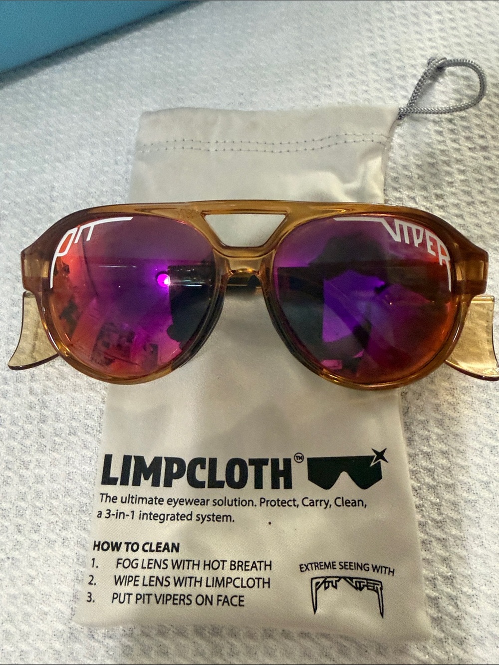 Pit Viper Amber Frame Sunglasses with Purple-Red Mirrored Lenses - Picture 5 of 5